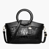 Elyndra | Brown Croc - Embossed Leather Handbag – Bold & Luxurious - in Black | Arvea Bags