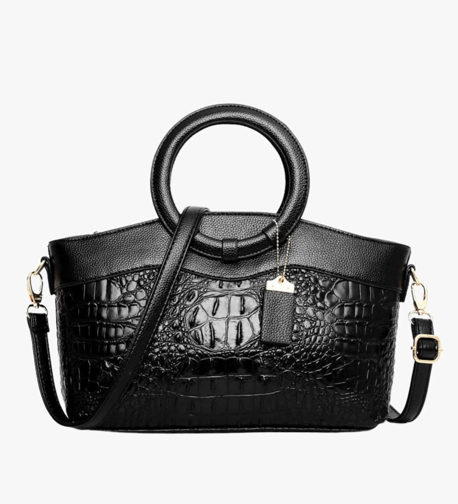 Elyndra | Brown Croc - Embossed Leather Handbag – Bold & Luxurious - in Black | Arvea Bags