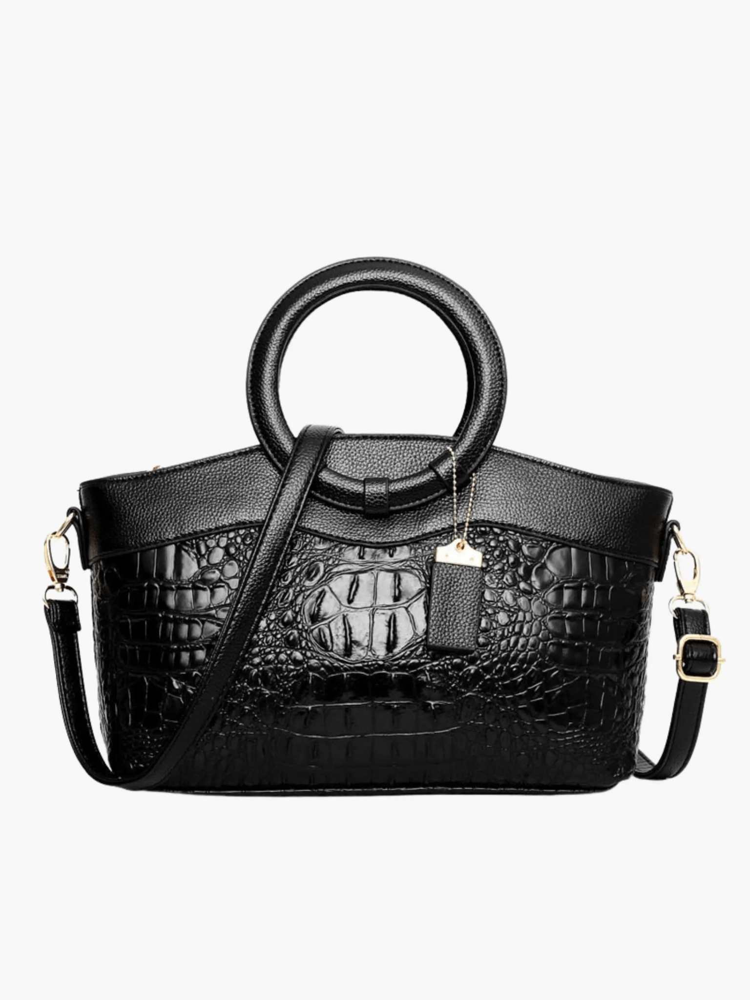 Elyndra | Brown Croc - Embossed Leather Handbag – Bold & Luxurious - in Black | Arvea Bags