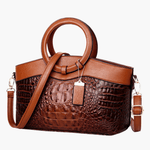 Elyndra | Brown Croc - Embossed Leather Handbag – Bold & Luxurious - in Brown | Arvea Bags