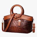 Elyndra | Brown Croc - Embossed Leather Handbag – Bold & Luxurious - in Brown | Arvea Bags