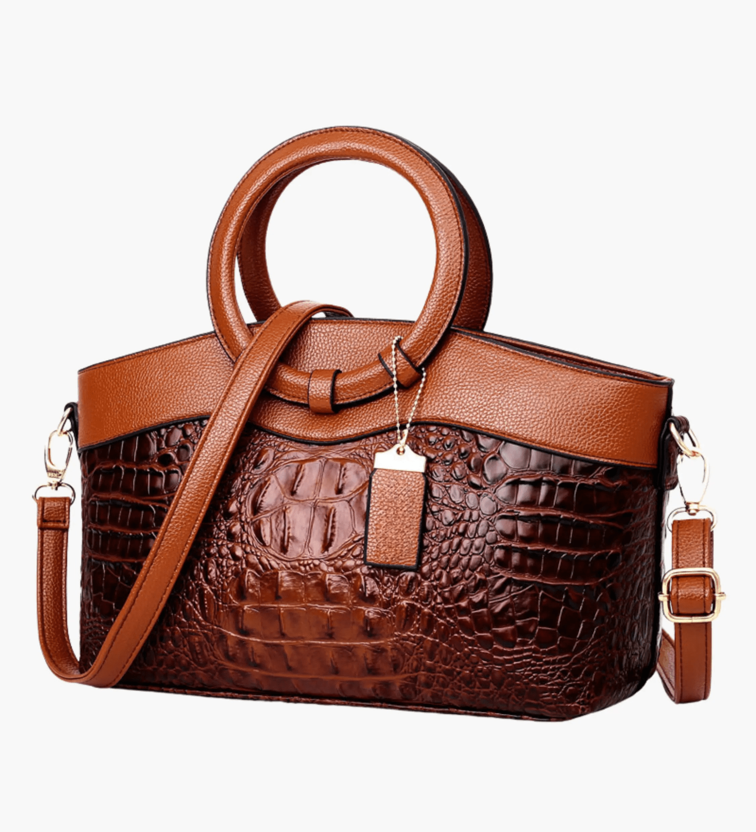 Elyndra | Brown Croc - Embossed Leather Handbag – Bold & Luxurious - in Brown | Arvea Bags
