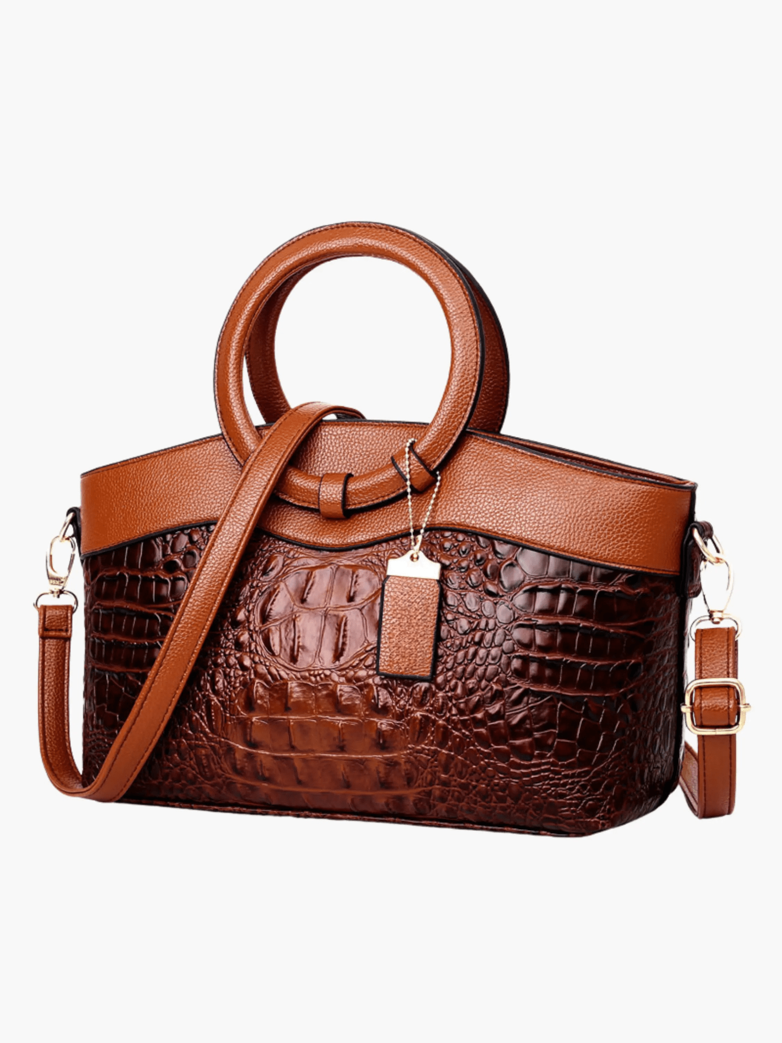 Elyndra | Brown Croc - Embossed Leather Handbag – Bold & Luxurious - in Brown | Arvea Bags