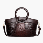 Elyndra | Brown Croc - Embossed Leather Handbag – Bold & Luxurious - in Burgundy | Arvea Bags
