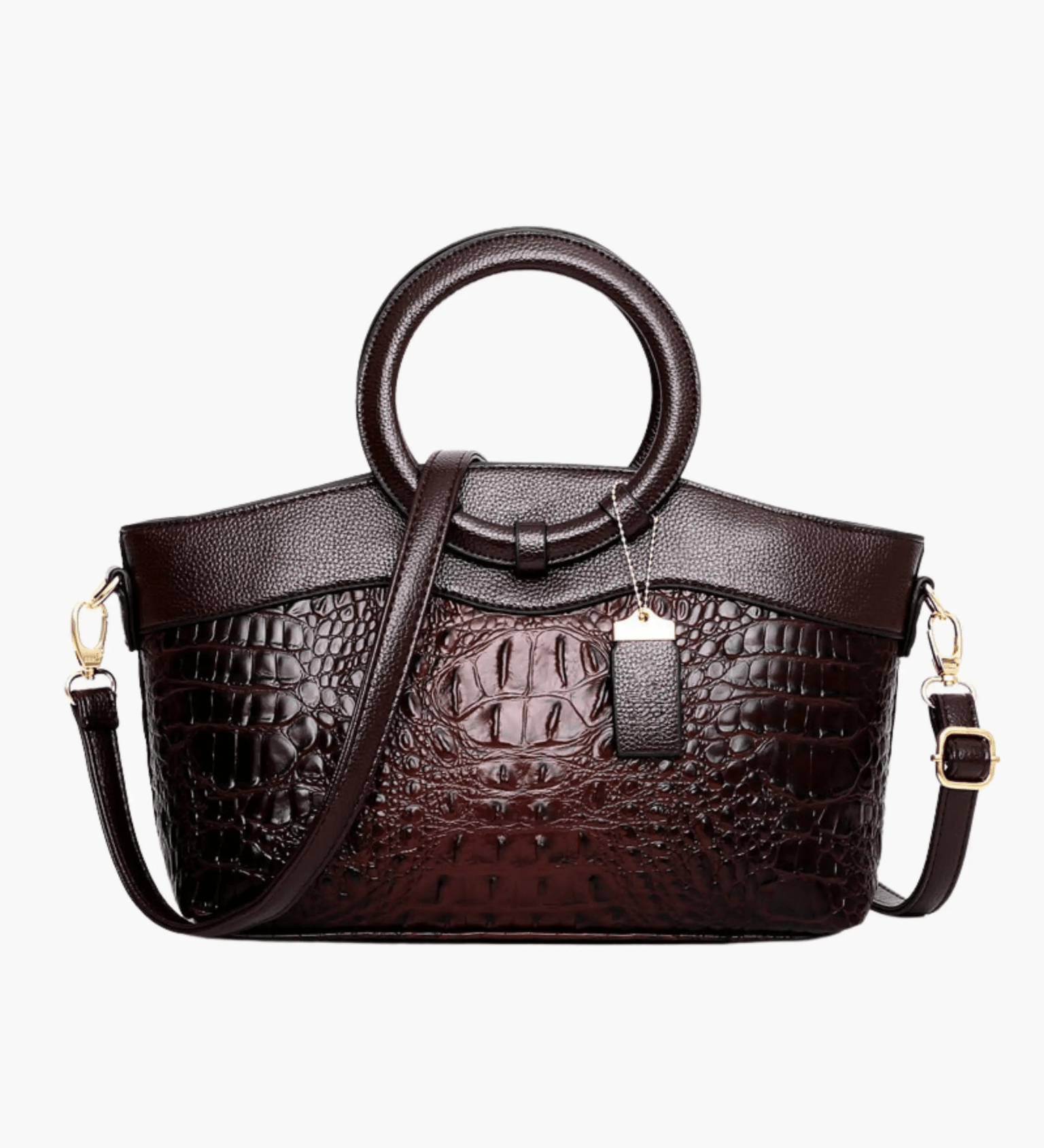 Elyndra | Brown Croc - Embossed Leather Handbag – Bold & Luxurious - in Burgundy | Arvea Bags