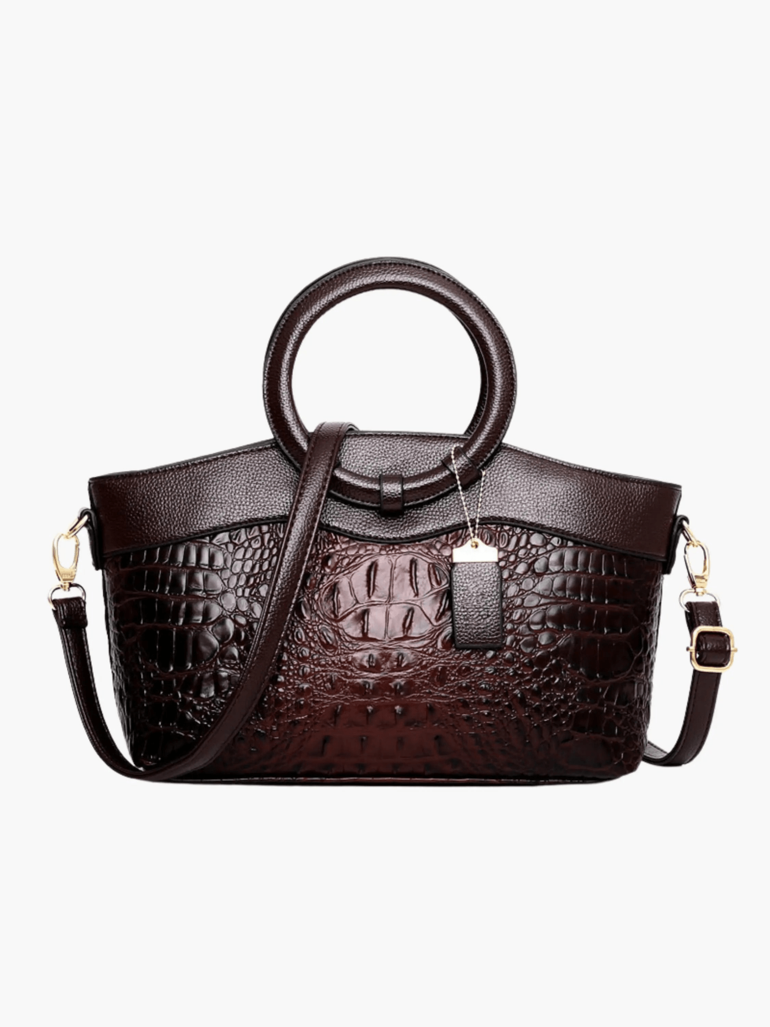 Elyndra | Brown Croc - Embossed Leather Handbag – Bold & Luxurious - in Burgundy | Arvea Bags