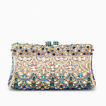Empress | Multicolor Crystal Embellished Evening Clutch – Regal Elegance - in Silver | Arvea Bags