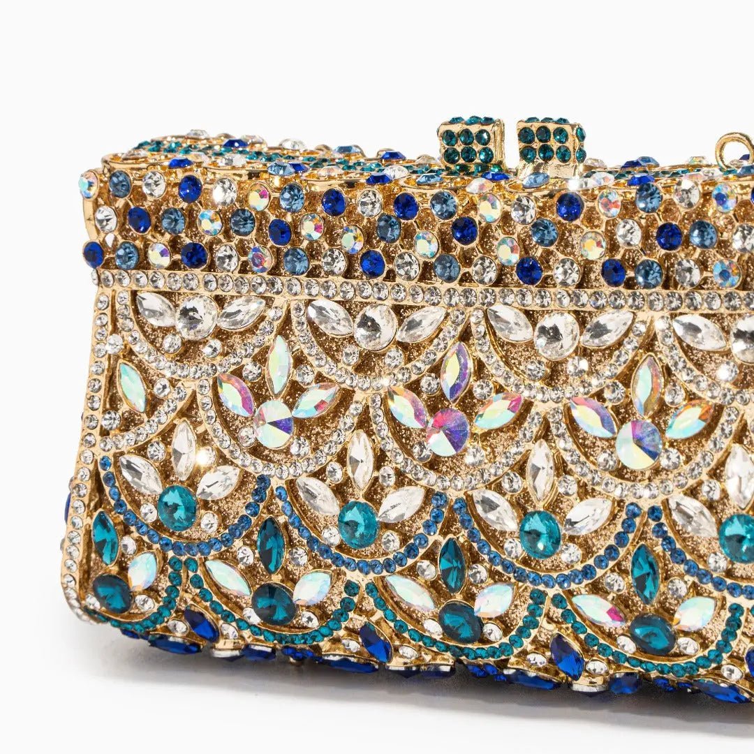 Empress | Multicolor Crystal Embellished Evening Clutch – Regal Elegance - in Silver | Arvea Bags