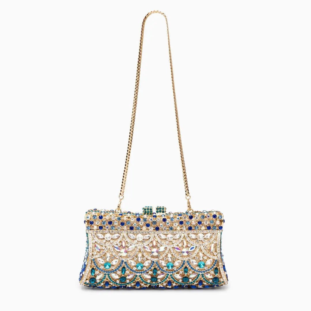 Empress | Multicolor Crystal Embellished Evening Clutch – Regal Elegance - in Silver | Arvea Bags