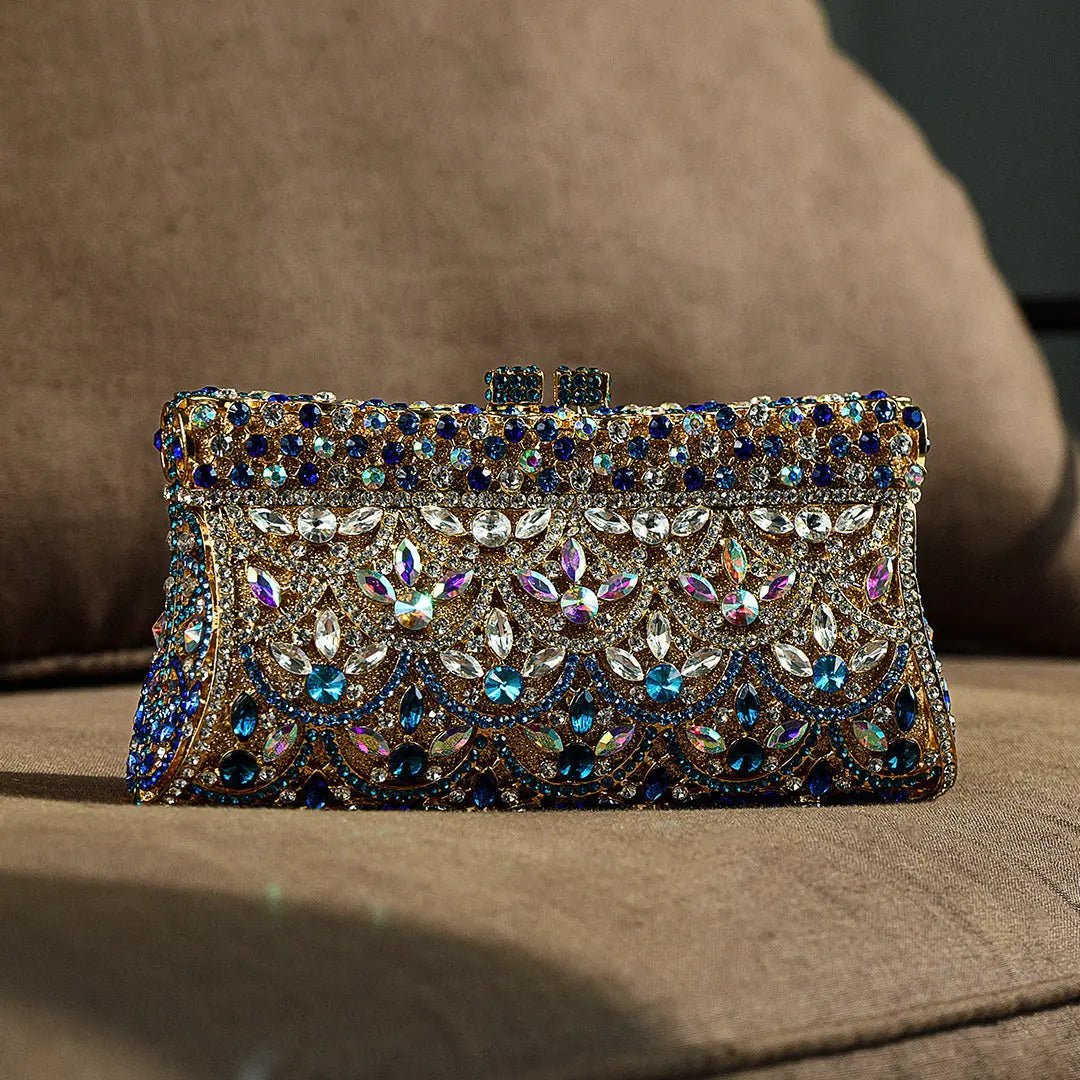 Empress | Multicolor Crystal Embellished Evening Clutch – Regal Elegance - in Silver | Arvea Bags