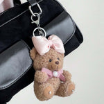 Eowen | Pink Bow Teddy Plush Bag Charm – Sweet, Elegant & Charming - in Salmon Pink | Arvea Bags
