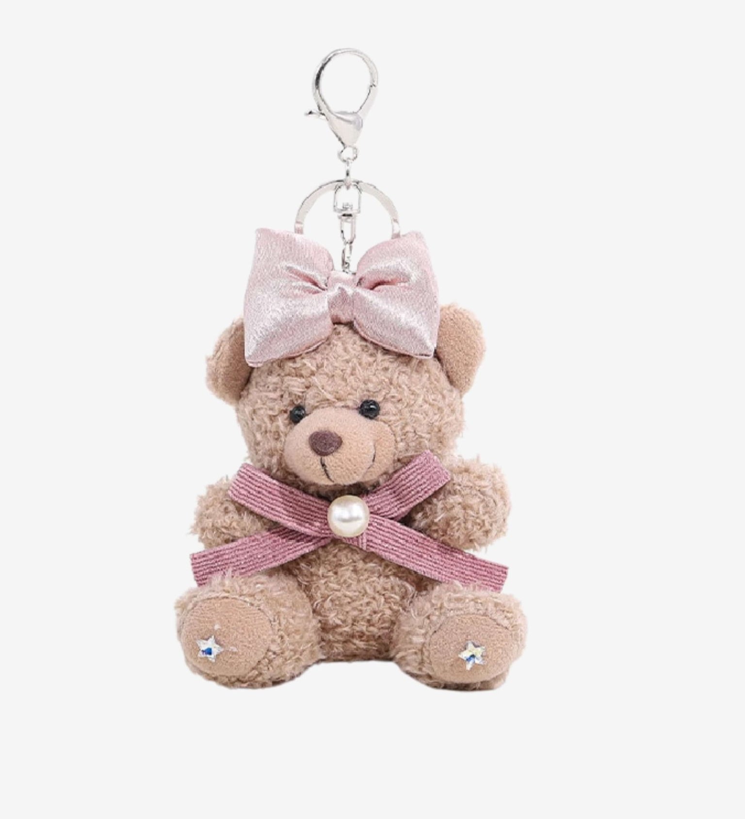 Eowen | Pink Bow Teddy Plush Bag Charm – Sweet, Elegant & Charming - in Salmon Pink | Arvea Bags