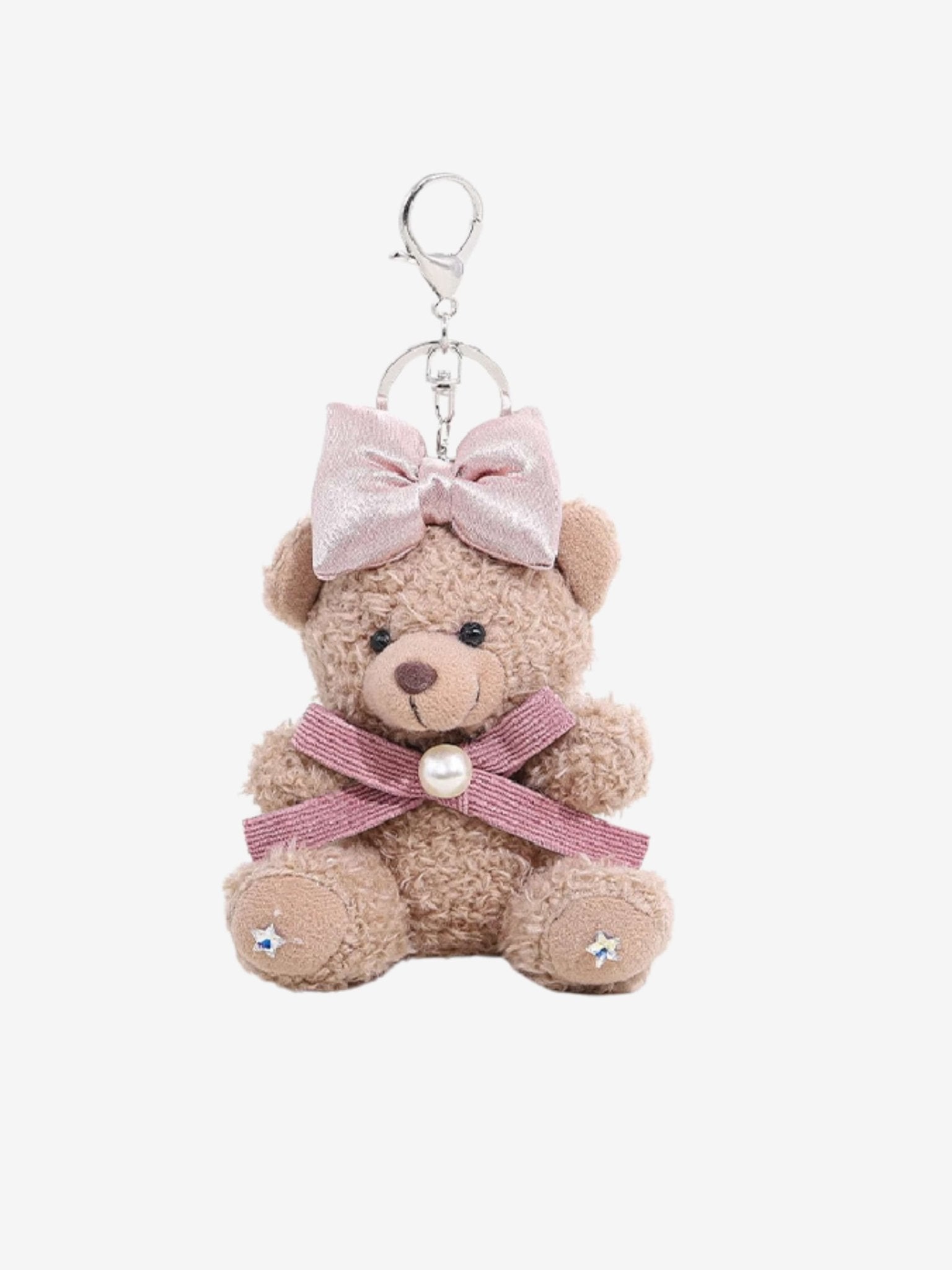 Eowen | Pink Bow Teddy Plush Bag Charm – Sweet, Elegant & Charming - in Salmon Pink | Arvea Bags