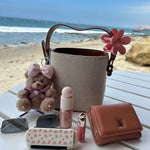 Eowen | Pink Bow Teddy Plush Bag Charm – Sweet, Elegant & Charming - in Salmon Pink | Arvea Bags