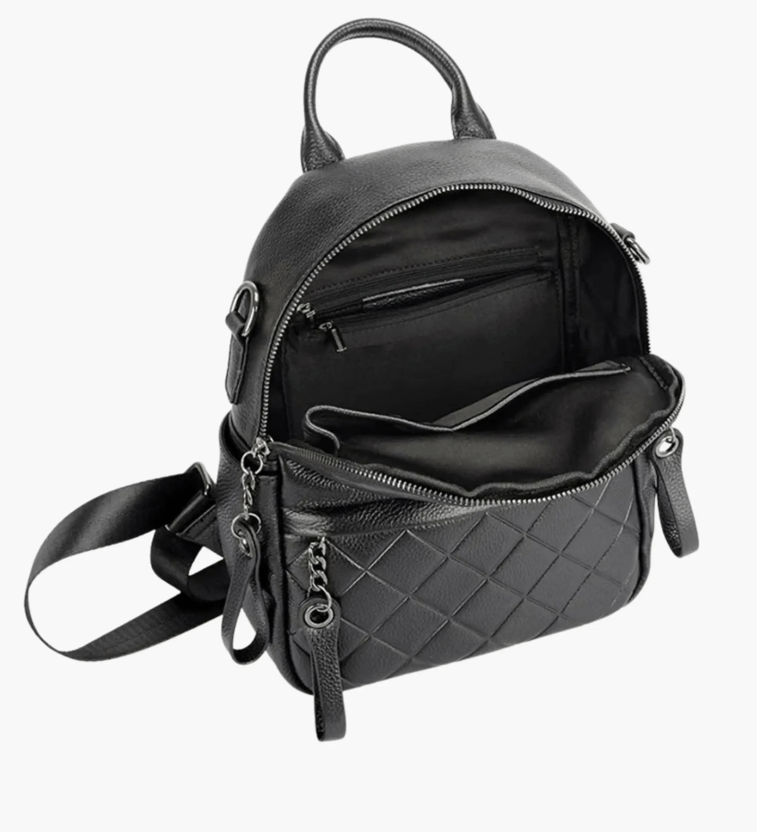 Eowen | Quilted Black Leather Backpack – Chic & Functional - in Black | Arvea Bags