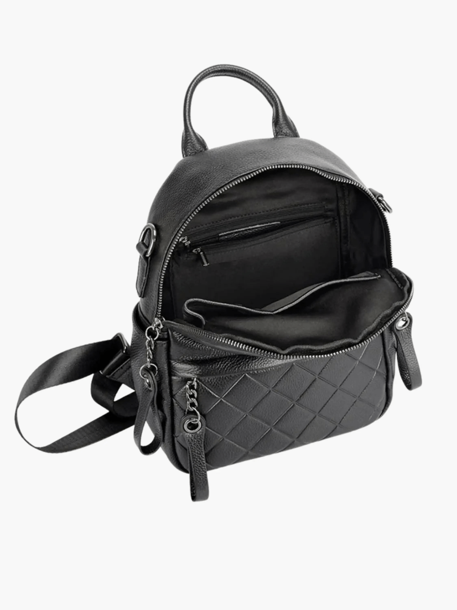 Eowen | Quilted Black Leather Backpack – Chic & Functional - in Black | Arvea Bags