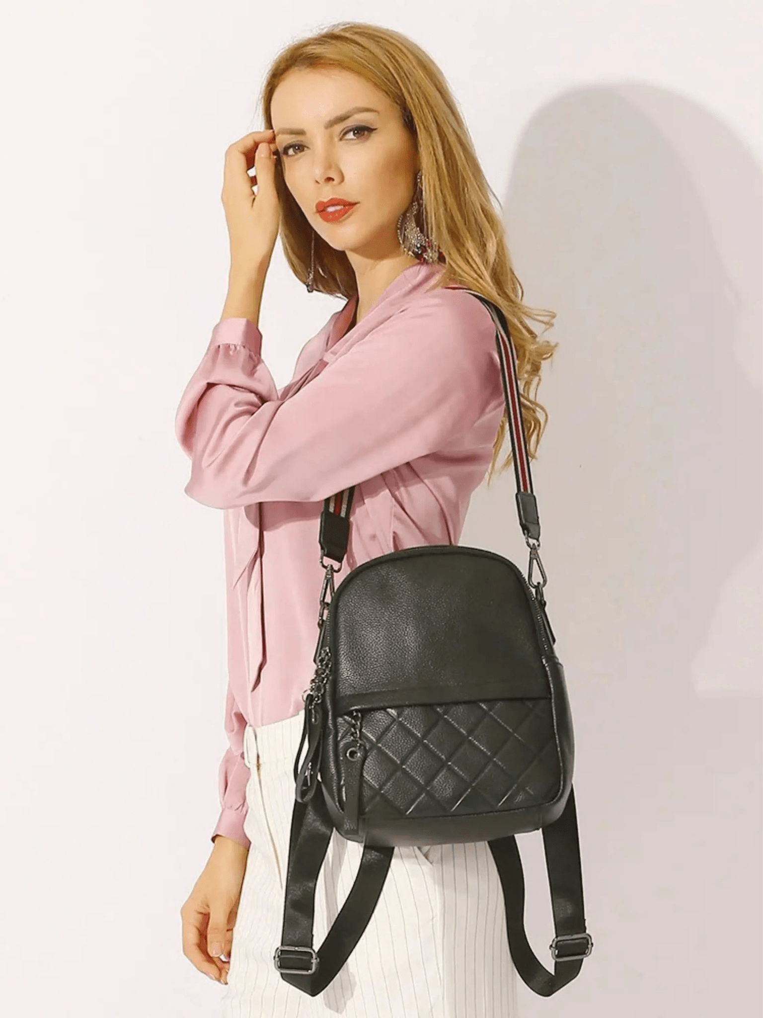 Eowen | Quilted Black Leather Backpack – Chic & Functional - in Black | Arvea Bags