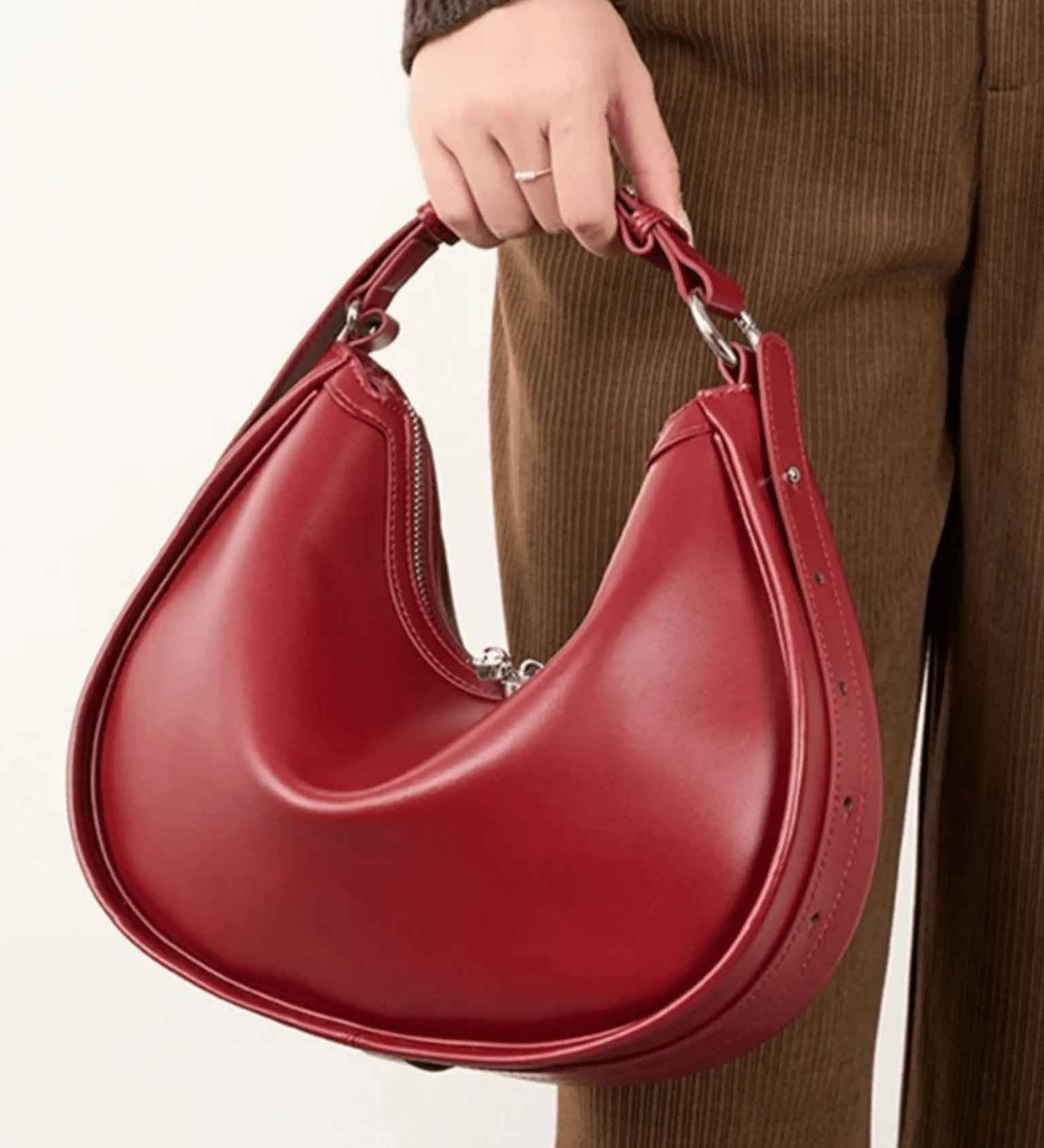 Esmirelle | Luxe Red Leather Crescent Bag – Bold & Chic - in Black | Arvea Bags