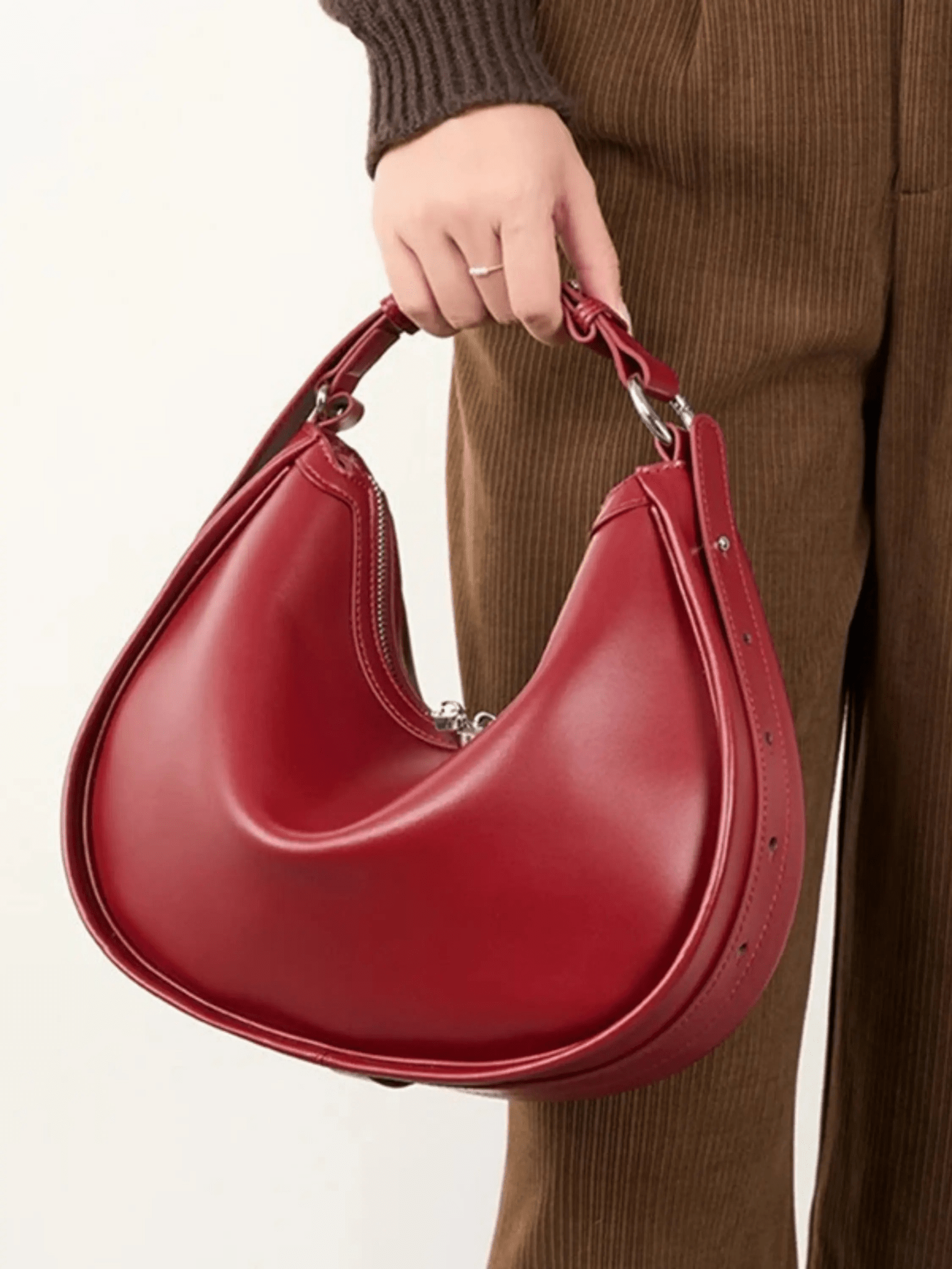Esmirelle | Luxe Red Leather Crescent Bag – Bold & Chic - in Black | Arvea Bags