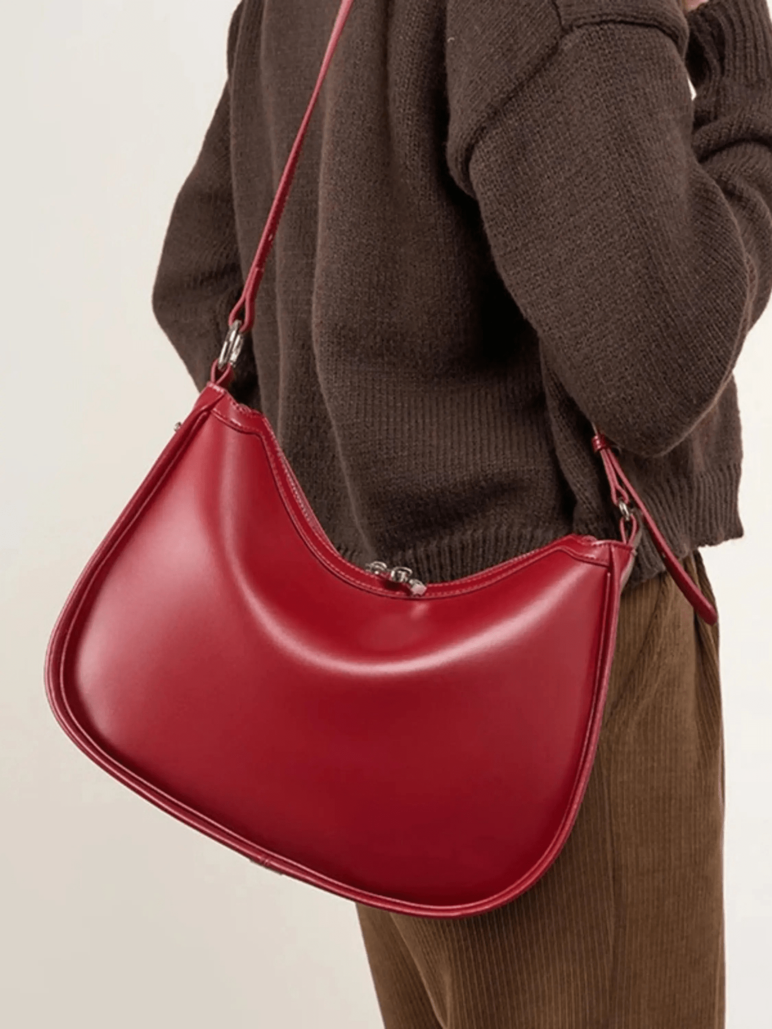 Esmirelle | Luxe Red Leather Crescent Bag – Bold & Chic - in Black | Arvea Bags
