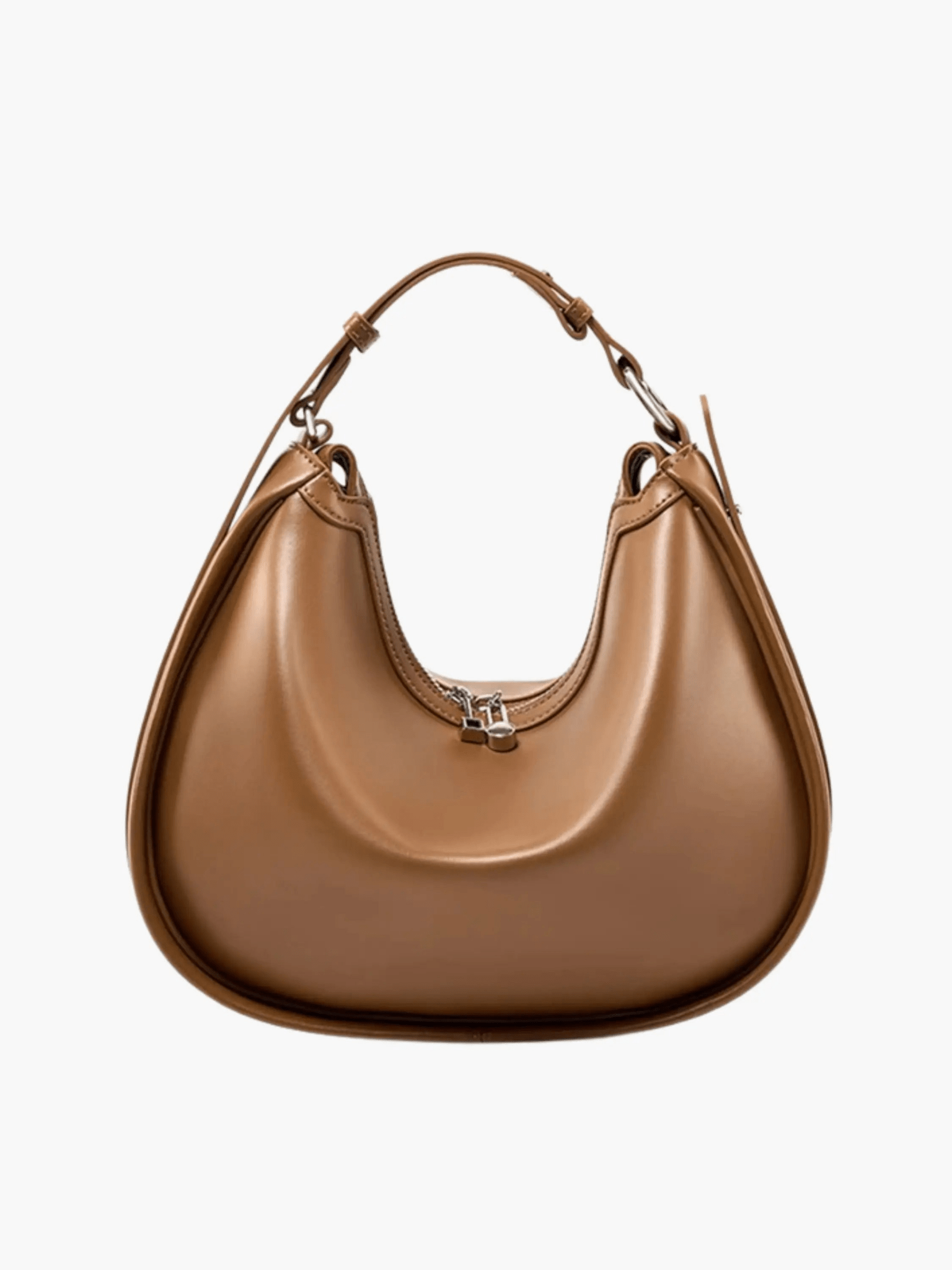 Esmirelle | Luxe Red Leather Crescent Bag – Bold & Chic - in Brown | Arvea Bags