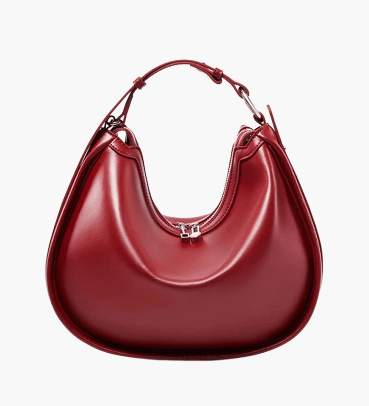 Esmirelle | Luxe Red Leather Crescent Bag – Bold & Chic - in Wine Red | Arvea Bags
