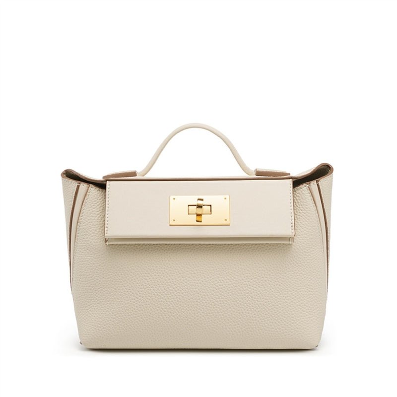 Eulalia | Classic Black Leather Handbag – Timeless Luxury & Modern Charm - in Beige | Arvea Bags