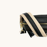 Eulalia | Classic Leather & Canvas Bag Strap – Elegant & Adjustable Design - in Black | Arvea Bags