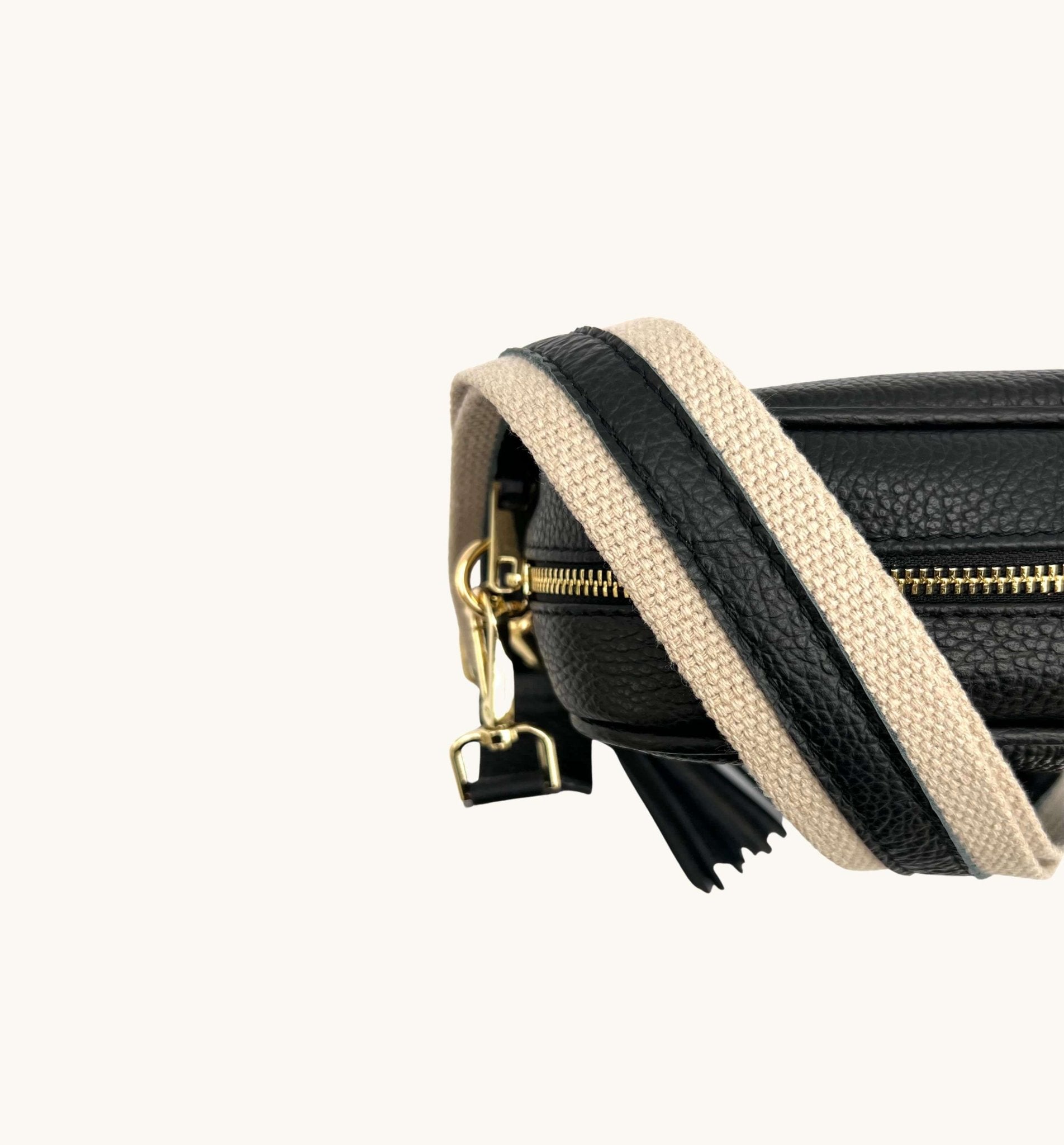 Eulalia | Classic Leather & Canvas Bag Strap – Elegant & Adjustable Design - in Black | Arvea Bags