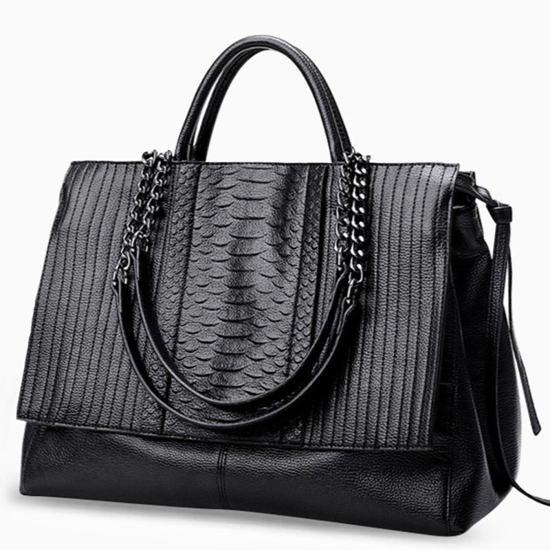 Euphemia Elegant Black Croc - Effect Leather Tote Bag for Women | Luxury Handbag UK - in Black | Arvea Bags
