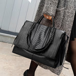 Euphemia Elegant Black Croc - Effect Leather Tote Bag for Women | Luxury Handbag UK - in Black | Arvea Bags