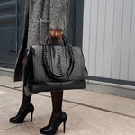 Euphemia Elegant Black Croc - Effect Leather Tote Bag for Women | Luxury Handbag UK - in Black | Arvea Bags