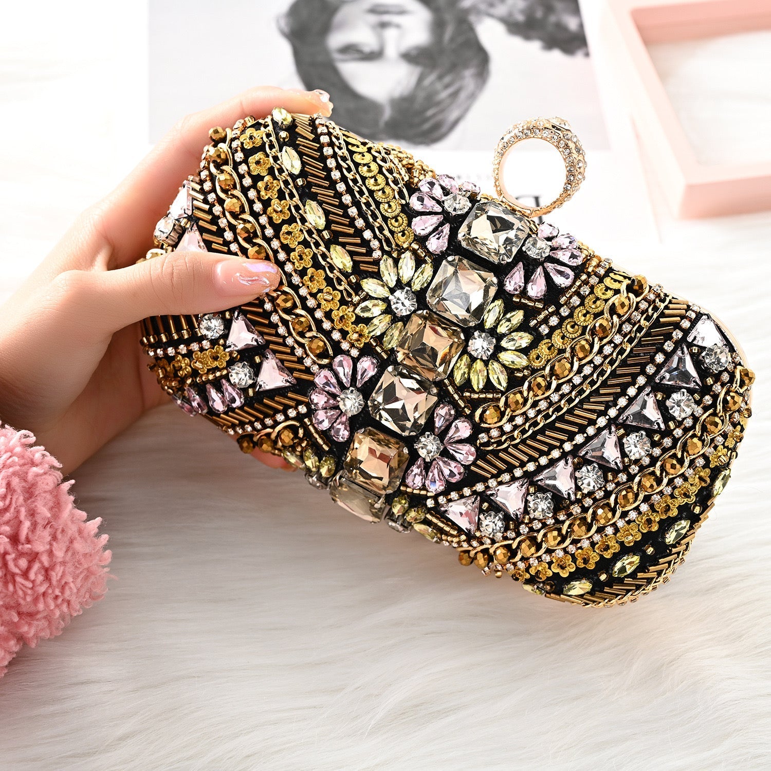 Evania | Handcrafted Embellished Evening Clutch – Opulent & Unique Design - in Multicolor | Arvea Bags