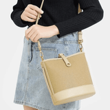 Evelyn | Beige Leather Bucket Bag – Minimalist & Chic - in Black | Arvea Bags