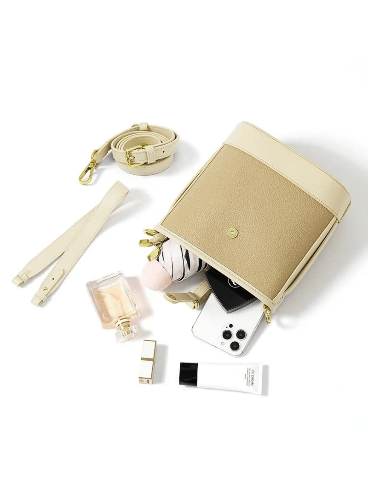 Evelyn | Beige Leather Bucket Bag – Minimalist & Chic - in Black | Arvea Bags