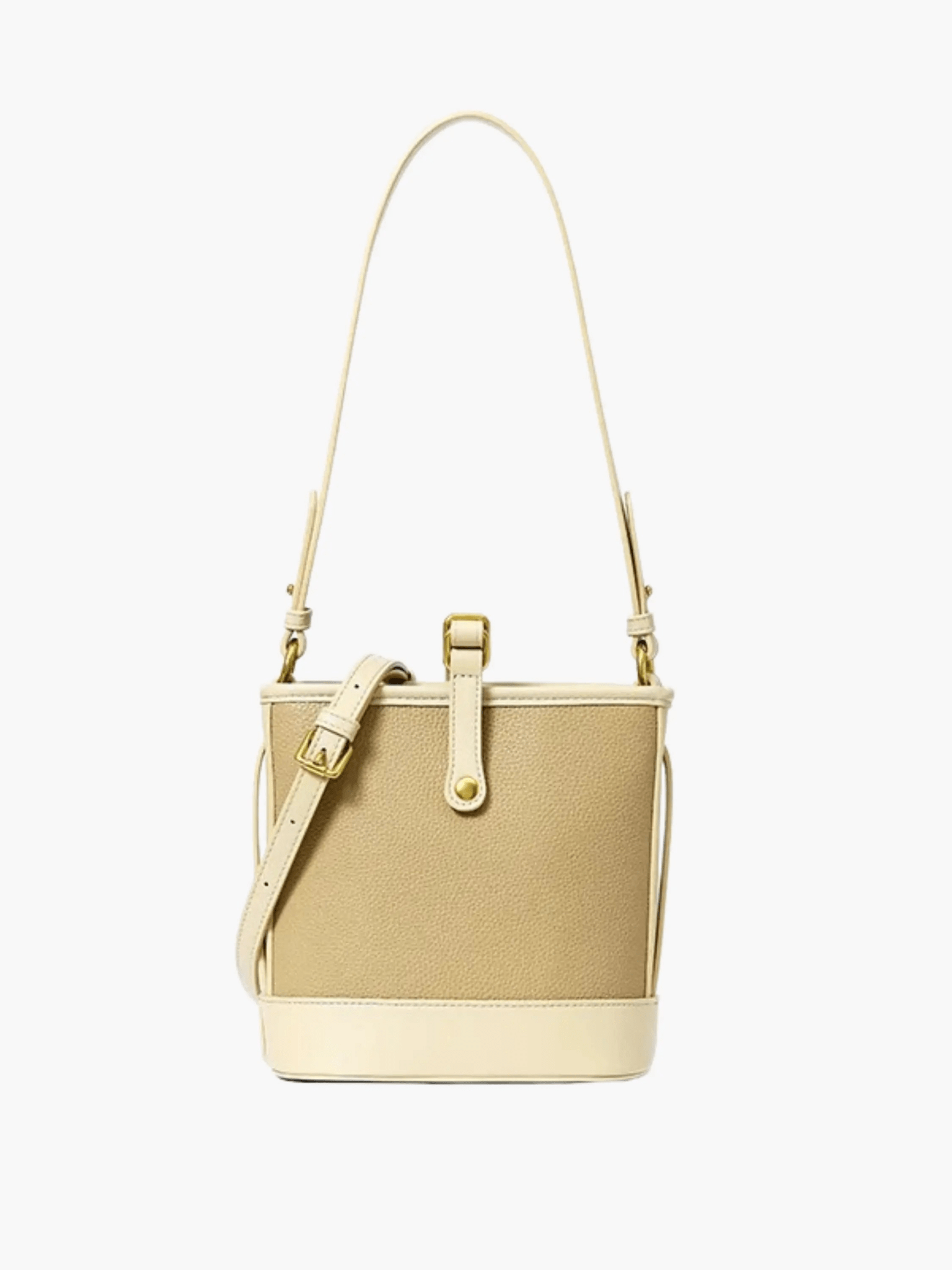 Evelyn | Beige Leather Bucket Bag – Minimalist & Chic - in Khaki | Arvea Bags