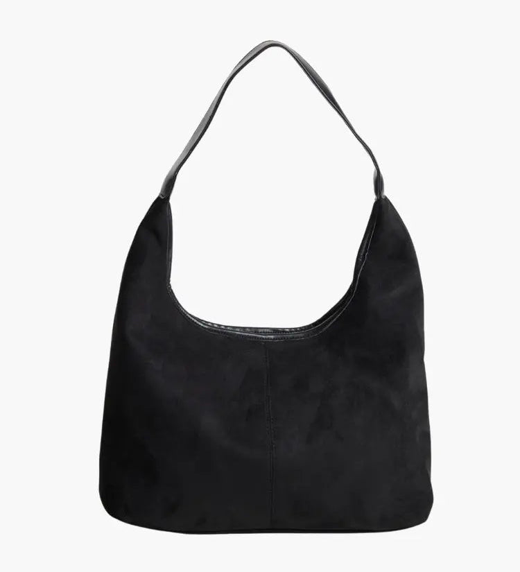 Evie | Minimal Vegan Suede Hobo Bag – Timeless & Chic - in Black | Arvea Bags