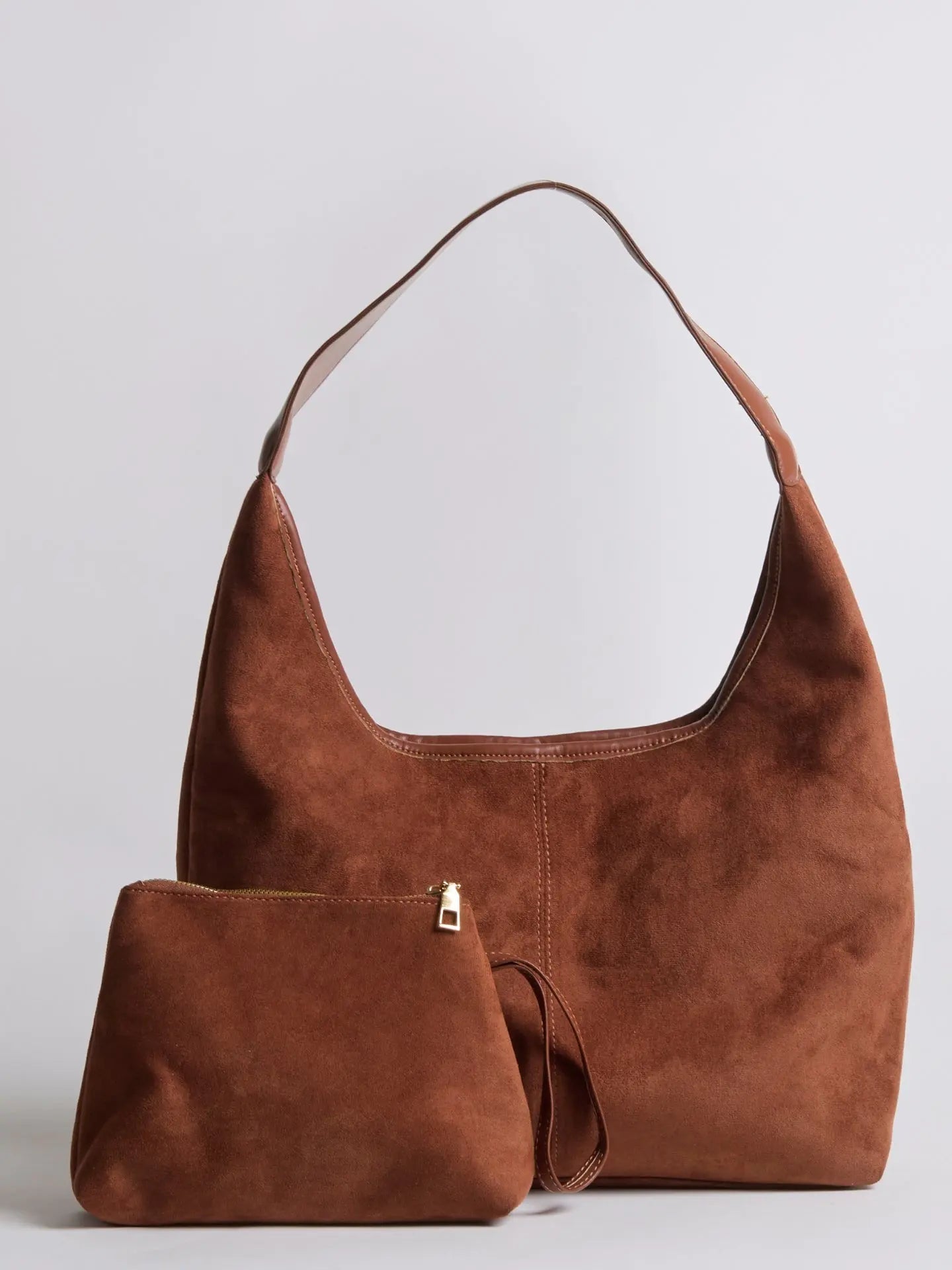 Evie | Minimal Vegan Suede Hobo Bag – Timeless & Chic - in Coffee | Arvea Bags