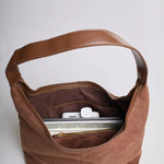 Evie | Minimal Vegan Suede Hobo Bag – Timeless & Chic - in Coffee | Arvea Bags