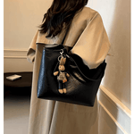 Fashion Shopper Handbag with Rabbit Charm – Elegant & Practical - in Black | Arvea Bags