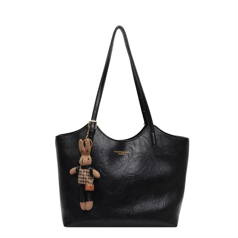 Fashion Shopper Handbag with Rabbit Charm – Elegant & Practical - in Black | Arvea Bags