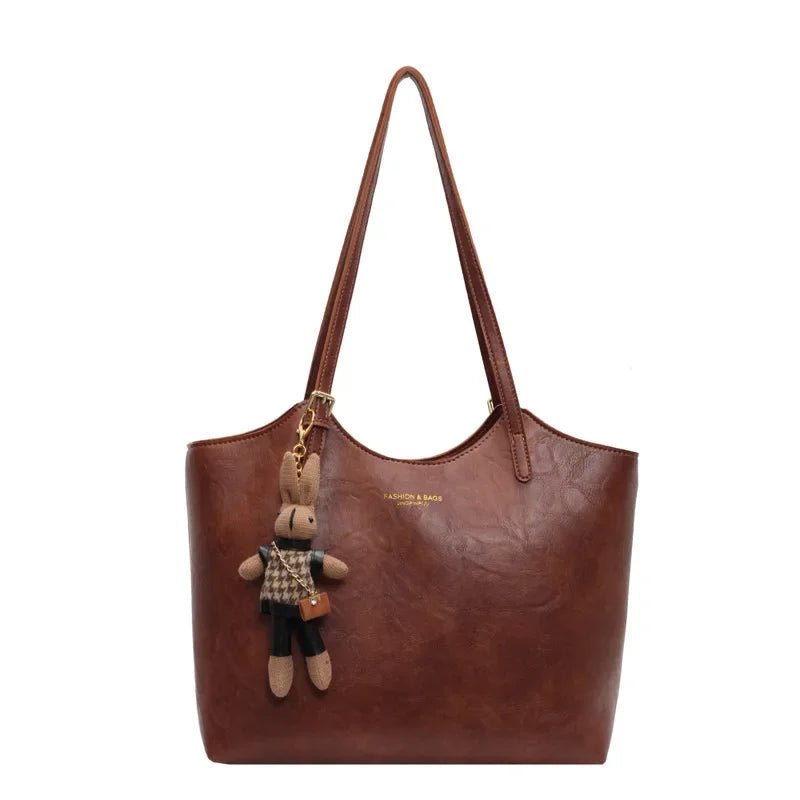 Fashion Shopper Handbag with Rabbit Charm – Elegant & Practical - in Brown | Arvea Bags