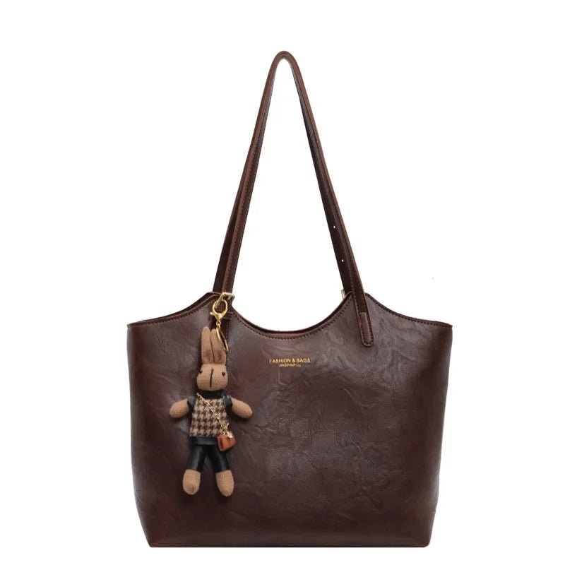 Fashion Shopper Handbag with Rabbit Charm – Elegant & Practical - in Dark Brown | Arvea Bags