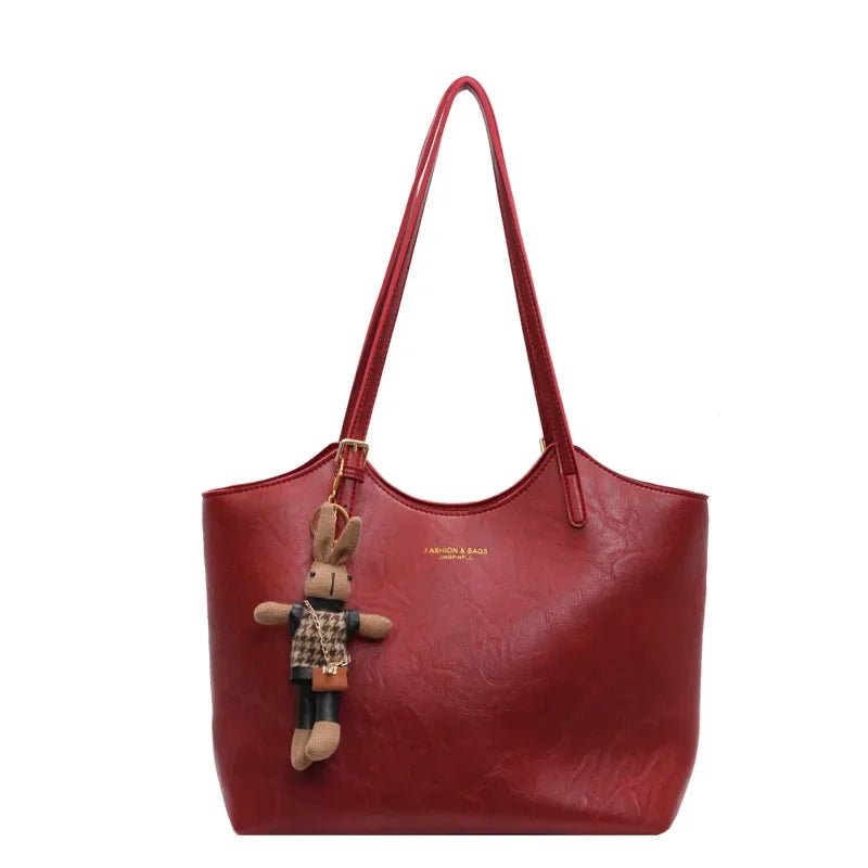 Fashion Shopper Handbag with Rabbit Charm – Elegant & Practical - in Red | Arvea Bags