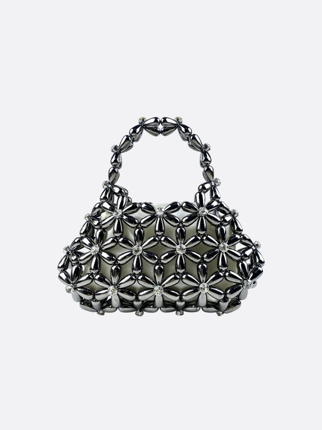 Floral Metal Frame Evening Bag – Sculptural Silver Mini Handbag - in Black | Arvea Bags