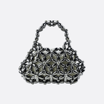 Floral Metal Frame Evening Bag – Sculptural Silver Mini Handbag - in Black | Arvea Bags