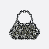 Floral Metal Frame Evening Bag – Sculptural Silver Mini Handbag - in Black | Arvea Bags