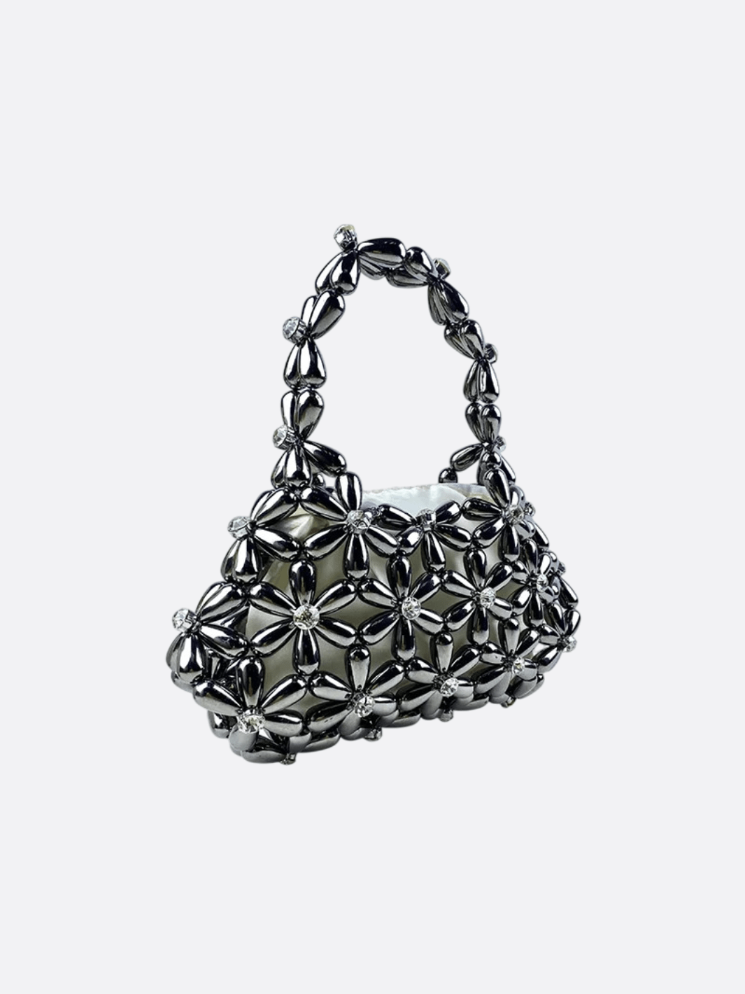 Floral Metal Frame Evening Bag – Sculptural Silver Mini Handbag - in Black | Arvea Bags