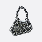 Floral Metal Frame Evening Bag – Sculptural Silver Mini Handbag - in Black | Arvea Bags