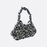 Floral Metal Frame Evening Bag – Sculptural Silver Mini Handbag - in Black | Arvea Bags